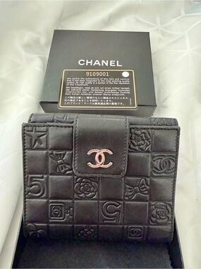 Chanel Embossed Black Leather Wallet